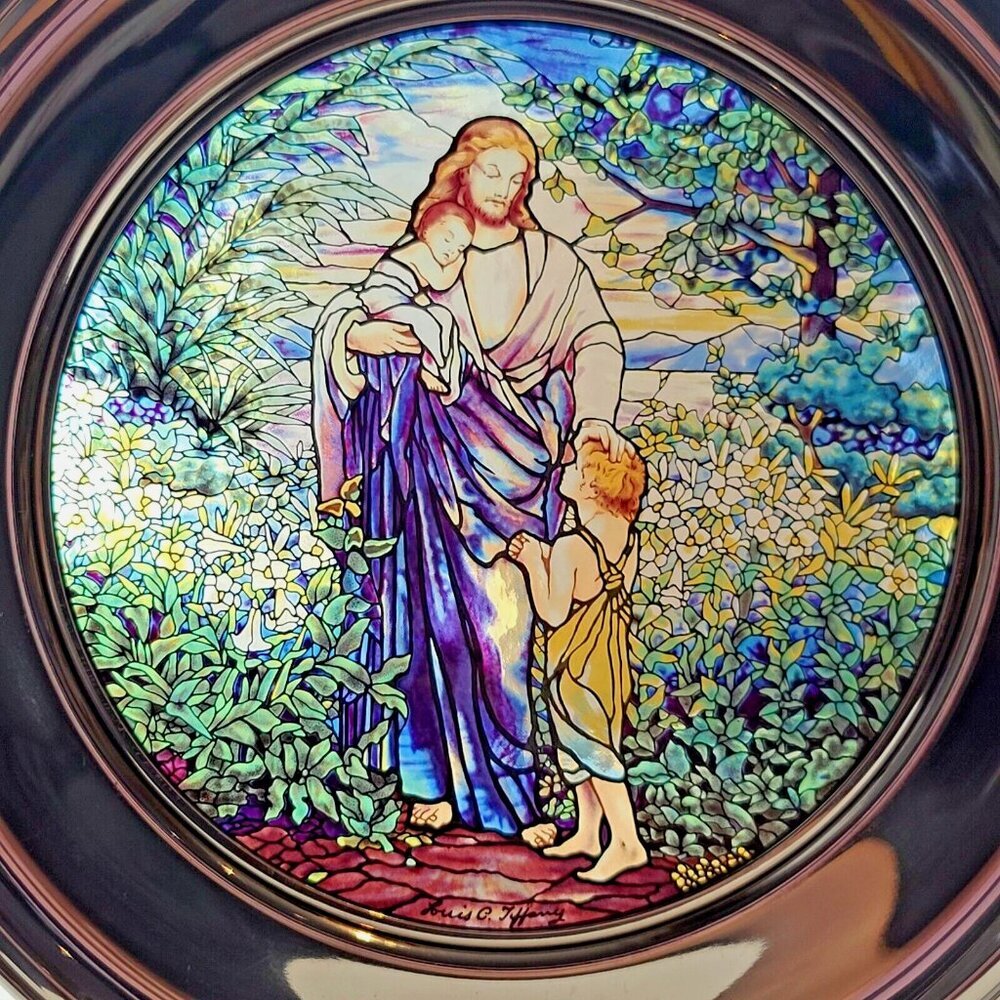 Louis Comfort Tiffany 1987 Christmas Plate Pewter 10” Oh Come Little Children No
